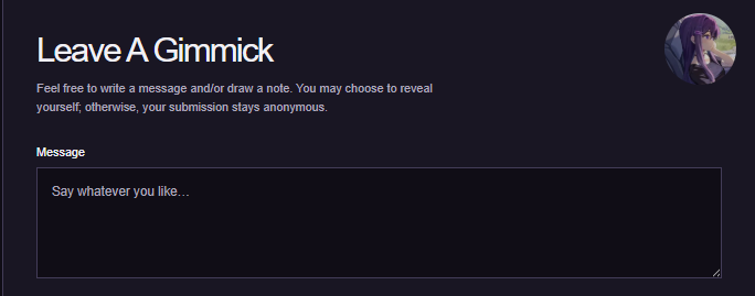 Gimmicks message form